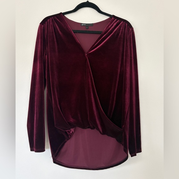 Gibson x Glam Squad Burgundy Velvet Wrap Top Y2K Style Holiday - Picture 2 of 7